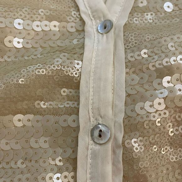 Tiny Ivory Sequin Embroidered Blouse Top Womens Size Medium Lightweight - Picture 10 of 12